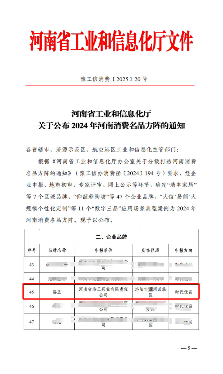 熱烈祝賀！洛正藥業(yè)榮獲中國（河南）消費名品企業(yè)品牌榮譽(yù)稱(chēng)號